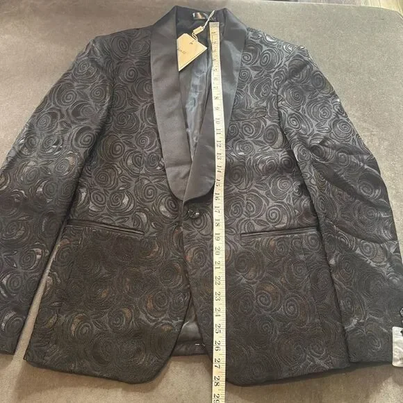 Men’s Black Slim Fit Tuxedo 3 Piece Suit Shawl Lapel 32 Jacket 30 Pants NWT